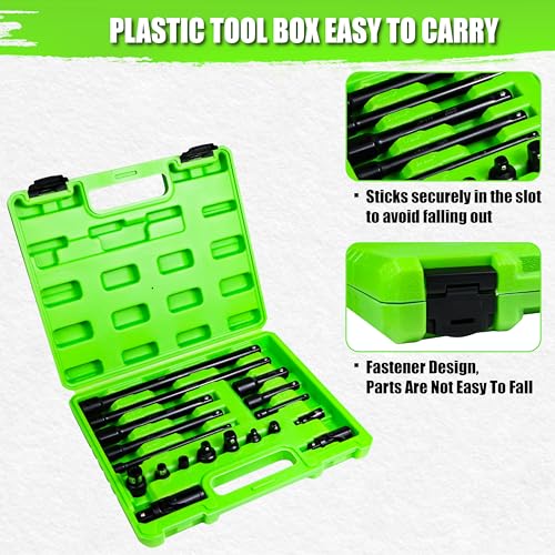 18-Piece Impact Socket Extension Set - 1/4" 3/8" 1/2" Drive Socket Extension Bars, Includes Ratchet Extension Set, Socket Adapter Set, Swivel Universal Joints & Impact Coupler, CR-V Steel - size: 18-Piece Socket Extension Set