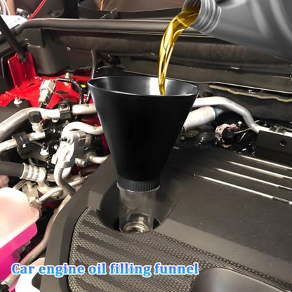 Car Engine Oil Funnel, Vehicle Threaded Locking No Spill Spout Directly into Filler Funnel, Automotive Diesel Change Tool, Compatible with Avalon Tercel Venza (Black) - color: Black