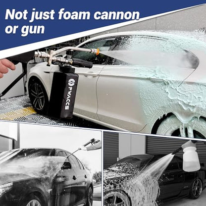 PWACCS Dual Foam Cannon with Pressure Washer Short Gun, 1.5 Liter | Car Wash Foam Gun Kit, Dual Connector Accessory, 1/4" Quick Connector, 5 Sprayer Nozzles, 5000 PSI
