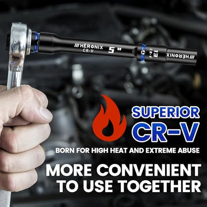 32-Piece 1/2" Drive Impact Socket Set with High-Vis Blue Rings & White Case, Deep SAE & Metric Sockets 10-24mm & 3/8"-1", Cr-V 6-Point Mechanic Tool Set with Extension Bars & Adapters