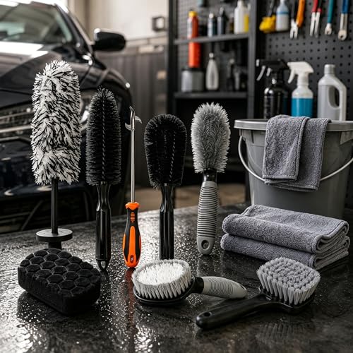 YOUlDIANZI 15Pcs Wheel Brush Kit for Cleaning Wheel and Tire, Wheel and Rim Brush, Car Detailing Brushes, Tire Brush, Bendable & Durable Car Wheel Rim Cleaner Brush Set,Car Cleaning Brush Supplies Kit