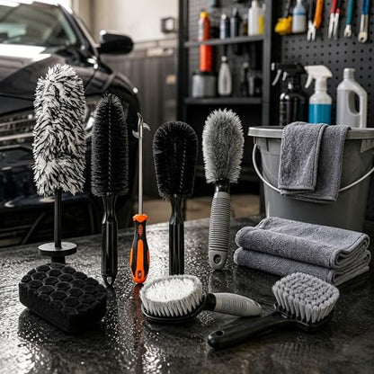 YOUlDIANZI 15Pcs Wheel Brush Kit for Cleaning Wheel and Tire, Wheel and Rim Brush, Car Detailing Brushes, Tire Brush, Bendable & Durable Car Wheel Rim Cleaner Brush Set,Car Cleaning Brush Supplies Kit