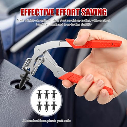 Professional Car Clip Pliers, Non-Destructive Auto Fastener Rivet Remover with 20Pcs 8mm Rivets, Stainless Steel Panel Clip Removal Pliers for Door Panels, Trim Clips, Rivets, and Interior Panels