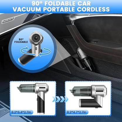 Handheld Car Vacuum Portable Cordless with 18000PA Super Suction, 4 in 1 Portable Air Blower/Car Vacuum 90°Foldable Rechargeable Brushless Motor, Gifts for Men for Home, PC