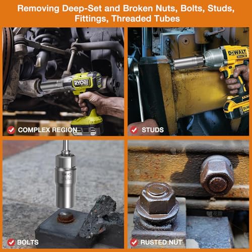 XEWEA 11PCS Deep Spiral Bolt Extractor Kit, Bolt & Nut Remover Easy-Out Set | Deep Socket Tools For Removing Broken, Frozen, Rusted, Rounded-Off Bolts, Studs, Nuts & Screws,Friendly Narrow Spaces - size: 11PCS