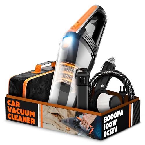 SYAYVO Portable Car Vacuum Cleaner - 8000PA/100W/DC12V Corded Vacuum Cleaner Handheld Vacuum with Attachments, LED Light Cleaning Kit 16.4 Ft Car Detailing Accessories for Women & Men