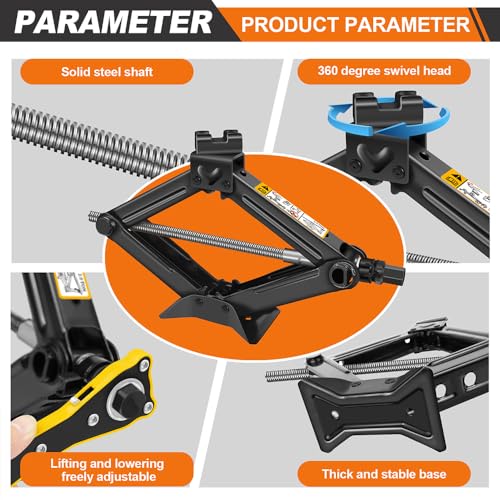 Scissor Lift Jack 2 Ton Portable Tire Jack Small Car Jack Kit with Saving Ratchet Wrench Tire Change Kit Tool for Car SUV MPV 4" to 15" Height Range Black