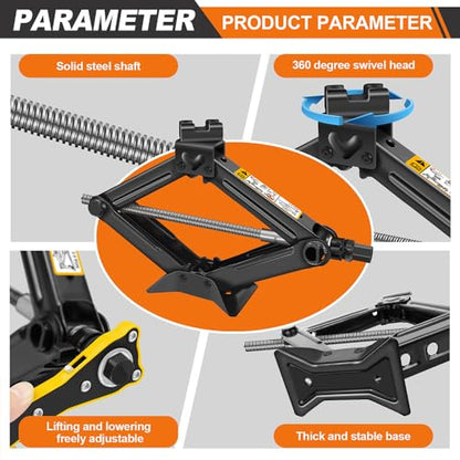 Scissor Lift Jack 2 Ton Portable Tire Jack Small Car Jack Kit with Saving Ratchet Wrench Tire Change Kit Tool for Car SUV MPV 4" to 15" Height Range Black