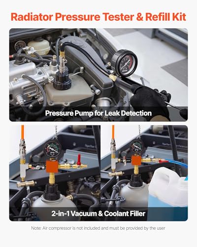 VEVOR Coolant Pressure Tester Kit, 22Pcs Radiator Vacuum Refill Kit with 4 Adapters, Universal Fit, Automotive Cooling System Pressure Tester Kit, with Pressure Pump & Aluminum Alloy Purge Filler - size: 22Pcs