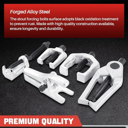 DASBET 5PCS Ball Joint Separator Front End Service Tool Kit | 5-in-1 Pitman Arm Puller Tie Rod End Removal Tool Set for Front End Service Splitter Removal Kit - color: Red