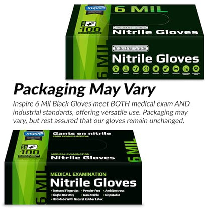 Inspire Black Nitrile Gloves HEAVY DUTY 6 Mil Nitrile Chemical Resistant Medical Cooking Cleaning Disposable Black Gloves - size: Large, style: Black 6mil Case of 1000