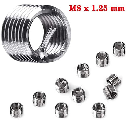 30 Piece M8 x 1.25mm Thread Repair Insert Kit, Stainless Steel Thread Repair Kit Helicoil Coil Compatible Hand Tool Set for Auto Repair - size: M8 x 1.25