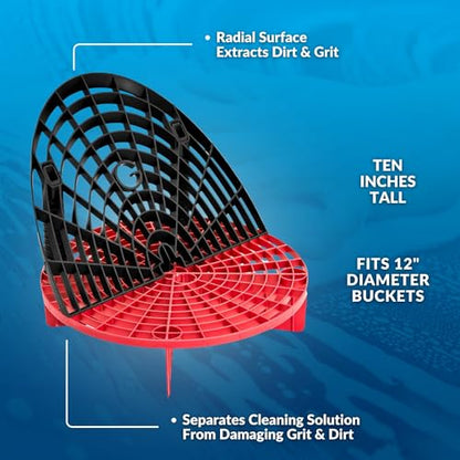 The Original Grit Guard Bucket Insert with Washboard Combo | Removes Dirt from Wash Mitt for Detailing | Car Wash Bucket Insert & Washboard | Black/Red - Made in the USA - color: Black/Red