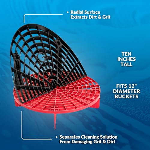 Grit Guard The Original Bucket Insert with Washboard Combo | Removes Dirt from Wash Mitt for Detailing | Car Wash Bucket Insert & Washboard | Red/White - color: Red/White