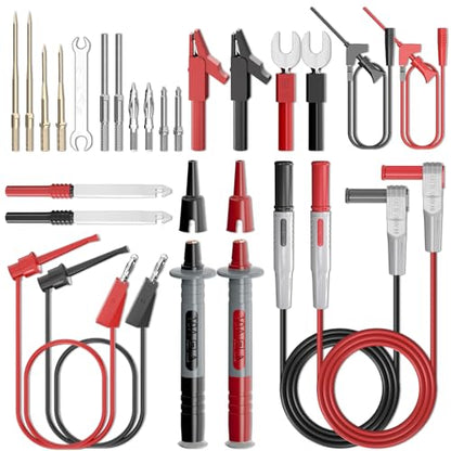 Goupchn Silicone Multimeter Test Leads Kit 25PCS for Electrical Testing | Replaceable Gold-Plated Precision Sharp Probe Set, Alligator Clips, Test Hooks, Wire Piercing Test Probes - style: 25PCS