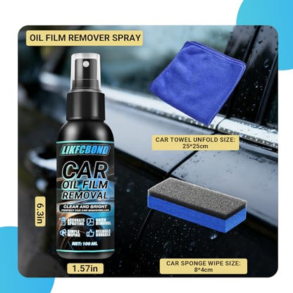 Oil Film Remover Spray for Car Windows 100ml, Shower Door Cleaner | Automotive Whidshield Cleaner Set, Liquid Cleaing Spray for Cleaning Car Exterior and Interior, Clear Vision, Mirror, Screens