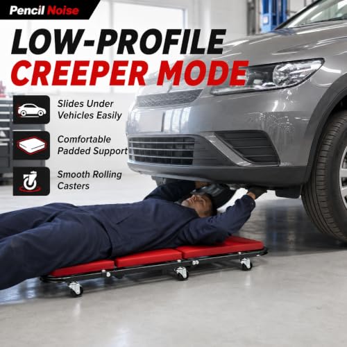 Mechanic Creeper, Foldable Automotive Creeper with 6 Swivel Casters, 36" Low-Profile 2 in 1 Roller Garage Chair Lay Down or Sit, for Father or Husband