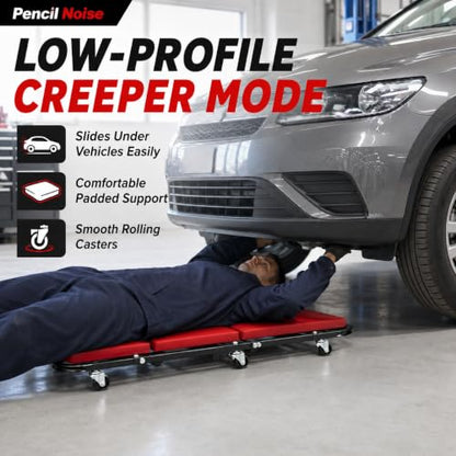 Mechanic Creeper, Foldable Automotive Creeper with 6 Swivel Casters, 36" Low-Profile 2 in 1 Roller Garage Chair Lay Down or Sit, for Father or Husband