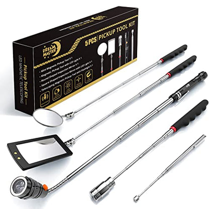 Magnetic Pickup Tool Set with 15lb & 1lb Pick Up Rod, Round & Square 360 Swivel Adjustable Inspection Mirror, Telescoping Flexible Flashlight, Dad Gifts, Birthday Gifts for Men Dad Husband - style: Black Magnetic Tool Set