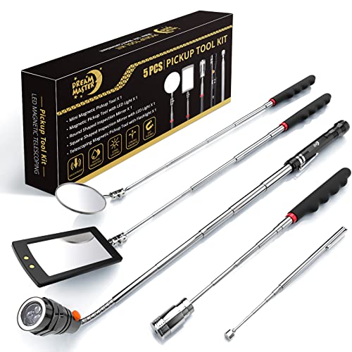 Magnetic Pickup Tool Set with 15lb & 1lb Pick Up Rod, Round & Square 360 Swivel Adjustable Inspection Mirror, Telescoping Flexible Flashlight, Dad Gifts, Birthday Gifts for Men Dad Husband - style: Black Magnetic Tool Set