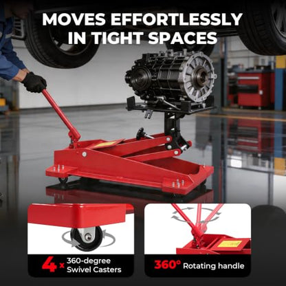 Adjustable Transmission Jack 1/2 Ton (1100 LBS) Capacity | 7.68"-24.8"Low Profile Transmission Lift Floor Jacks with 360°Swivel Casters,Heavy Duty Jack for Automotive Garage Repair