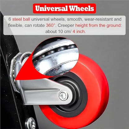 Under Car Roller Creeper 300 lbs Capacity Z Creeper Seat 36 Inch 2 in 1 Black Foldable Low Profile Garage Chair with 6 Wheels Mechanic