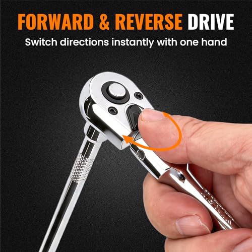 6-Piece Flex Head Ratchet Wrench Set, 1/4", 3/8", 1/2" Drive, 90T Quick-Release Reversible with Extension Bars for Tight Spaces - size: Combo Kit(1/4" & 3/8" & 1/2")