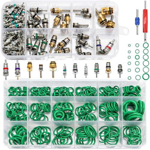 372 Pieces Car Air Conditioning Repair Kit, Car A/C R12 R134a Rubber O-Ring Set AC Valve Cores Accessories Kit with Double Head Removal Install Tool, Tire Valve Stem Cores for Most Car