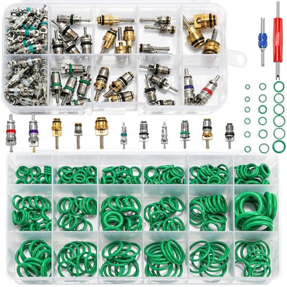 372 Pieces Car Air Conditioning Repair Kit, Car A/C R12 R134a Rubber O-Ring Set AC Valve Cores Accessories Kit with Double Head Removal Install Tool, Tire Valve Stem Cores for Most Car