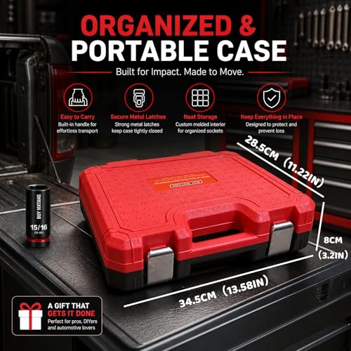 3/4''12pcs Impact Socket Set, SAE 3/4'',7/8'',1-1/4'',1-1/8'',1-1/16'',1'',15/16'',1-5/16'';1-3/8'',1-7/16'',1-1/2'',1-9/16 Socket,Cr-Mo,Heavy Duty Impact Socket Set,With a Storage Case - size: 3/4''12pcs Socket Set SAE