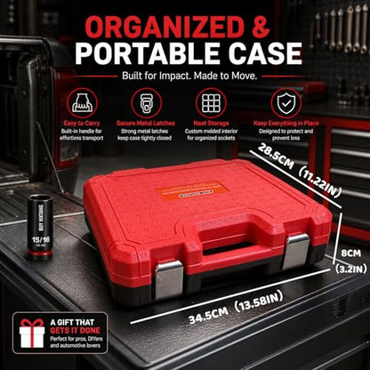 3/4''12pcs Impact Socket Set, SAE 3/4'',7/8'',1-1/4'',1-1/8'',1-1/16'',1'',15/16'',1-5/16'';1-3/8'',1-7/16'',1-1/2'',1-9/16 Socket,Cr-Mo,Heavy Duty Impact Socket Set,With a Storage Case - size: 3/4''12pcs Socket Set SAE