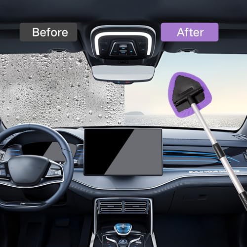 Qydipclin 10pcs Windshield Cleaner Tool, Car Window Cleaning Wash Kit with 4 Reusable Microfiber Pads 1 Spray Bottle and Extendable Handle Auto Glass Wiper Kit, Purple - color: Purple