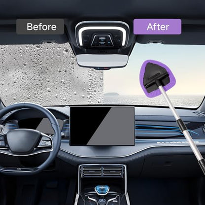 Qydipclin 7pcs Windshield Cleaner Tool Car Window Cleaning Wash Kit with 4 Reusable Microfiber Pads 1 Spray Bottle and Extendable Handle Auto Glass Wiper Kit, Purple - color: Purple