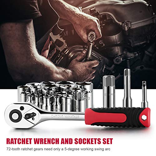 Eastvolt 218-Piece Household Tool Kit, Auto Repair Tool Set, Tool Kits for Homeowner, Plier, Screwdriver Set, Socket Kit and Toolbox Storage Case,Black + Red - size: Pack of 9, style: Tool Kit