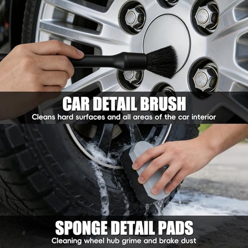 8PCS Car Wheel Brush kit,Wheel Cleaner Brush, Microfiber Cleaning Cloth,Soft Bristle Rim Brush,Tire Polishing Application Pad,Drying Towel.Tire Cleaning Brush Kit for Trucks, Cars, RVs - size: 8PCS