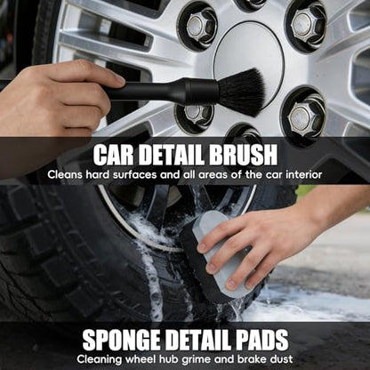 8PCS Car Wheel Brush kit,Wheel Cleaner Brush, Microfiber Cleaning Cloth,Soft Bristle Rim Brush,Tire Polishing Application Pad,Drying Towel.Tire Cleaning Brush Kit for Trucks, Cars, RVs - size: 8PCS