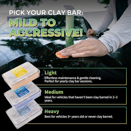 Magic Shield Triple Clay Bar with Spray – 100g Light, Medium & Heavy Bars + GlideTech Lubricant Spray | Professional Auto Detailing, Deep Cleaning & Shine Restoration - size: Triple clay bars w/ spray