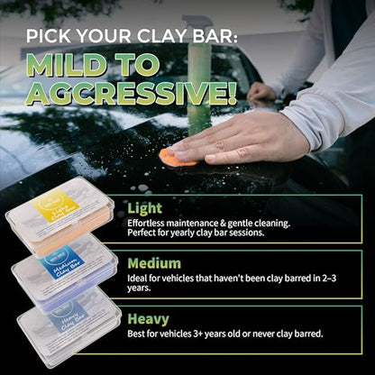 Magic Shield Triple Clay Bar with Spray – 100g Light, Medium & Heavy Bars + GlideTech Lubricant Spray | Professional Auto Detailing, Deep Cleaning & Shine Restoration - size: Triple clay bars w/ spray