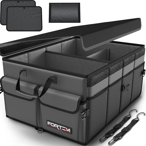 FORTEM Trunk Organizer For SUV Car Trunk Organizer, Foldable Storage, Car Accessories for Women Men, Collapsible Bag, 600D Oxford, Non Slip Bottom, Straps, Soft Cover (50L) - color: Grey, size: Medium (50L)
