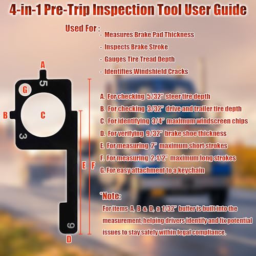 4-in-1 Truck Pre-Trip Inspection Tool with Metal Keychain kit | 4-In-1 Design, Comprehensive Inspection for Brakes, Tires, Windshield