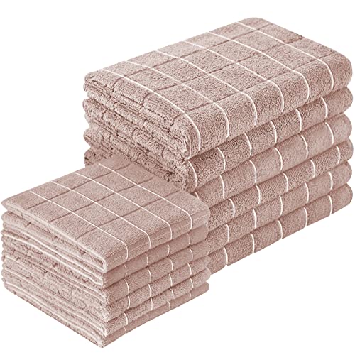 Puomue Microfiber Kitchen Towels and Dishcloths Set, 26 X 18 Inch and 12 X 12 Inch, Set of 12 Bulk Lint Free Dish Towels for Drying Dishes, Camel - color: Camel