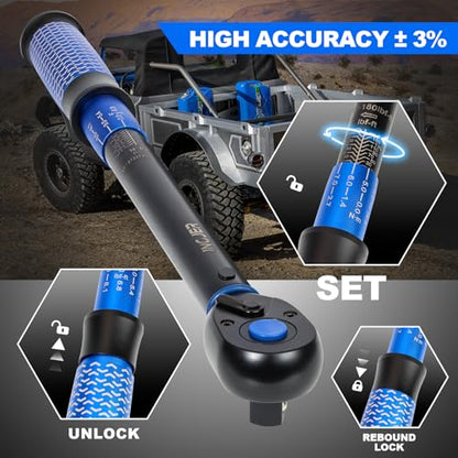 Torque Wrench 1/2, UPGRADE Torque Wrench Auto, 10-180ft.lb | 13.6 - 244.1Nm, ±3% Dual-Direction, 72 Tooth Inch Pound Torque Wrench for Engine, Suspension & Spark Plug Maintenance - size: 1/2inch 10-180Ft.lb