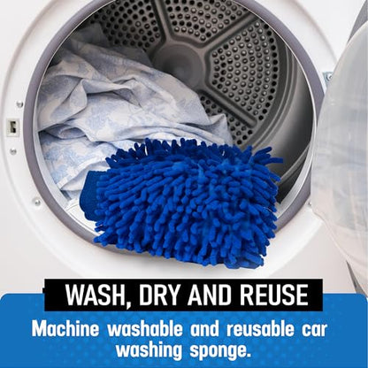 Ultra Plush Microfiber Car Wash Mitt - Scratch-Free, Lint-Free, Extra Absorbent, Machine Washable - Detailing Chenille Cleaning Mitt Perfect for Cars, Trucks, Motorcycles, and Household Surfaces - size: 2 Pack
