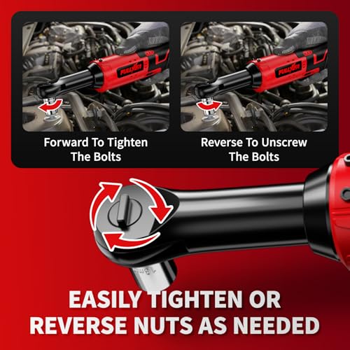 FULLYEA Electric Ratchet Wrench Set, 380 RPM Cordless Ratchet Wrench, 3/8" 12V Power Ratchet Tools with 7 Sockets, LED Light, 2 Packs 2.0Ah Battery and Fast Charger