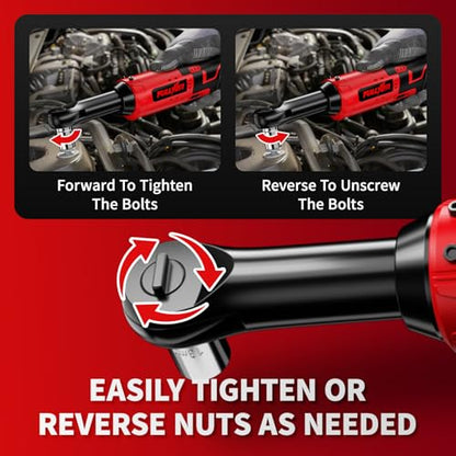 FULLYEA Electric Ratchet Wrench Set, 380 RPM Cordless Ratchet Wrench, 3/8" 12V Power Ratchet Tools with 7 Sockets, LED Light, 2 Packs 2.0Ah Battery and Fast Charger