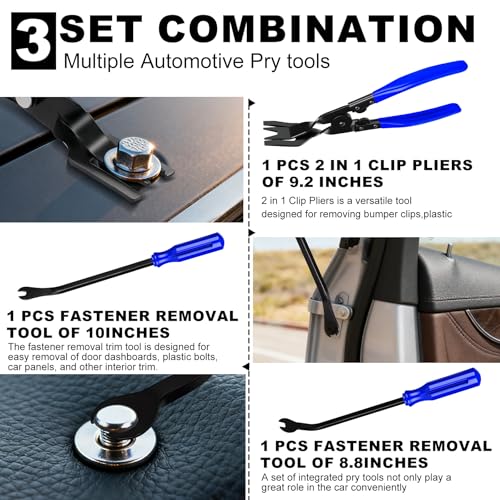 3 PCS Clip Removal Tool,Clip Pliers Fastener Remover,Car Trim Rivet Removal Pry Tool for Automotive Door Panel,Upholstery,Dashboard Blue - color: blue