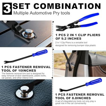 3 PCS Clip Removal Tool,Clip Pliers Fastener Remover,Car Trim Rivet Removal Pry Tool for Automotive Door Panel,Upholstery,Dashboard Blue - color: blue