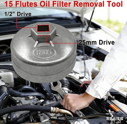 73-74mm Oil Filter Wrench Set 3PCS, 15 Flutes Oil Filter Removal Tool Socket Compatible with AC Delco PF63 PF64 PF46 PF47 PF48 PF48e Oil Filter for Toyota GM Chrysler Chevy Equinox 1.5L (3 PCS)