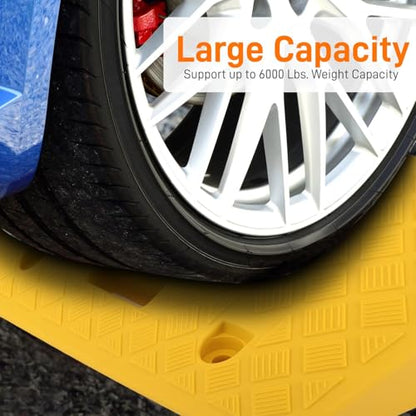 Pyle Portable Lightweight Plastic Curb Ramps - 2PC Heavy Duty Plastic Threshold Ramp Set for Driveway, Loading Dock, Sidewalk, Car, Truck, Scooter, Bike, Motorcycle, Wheelchair Mobility - color: Black/Yellow