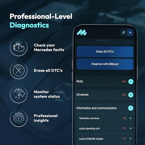 MBito Professional OBD2 Scanner Bluetooth | Compatible with W204 W205 W212 W213 C117 X253 W166 | Vehicle Diagnostics & Coding 2008-2024 | iOS Android
